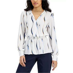 Alfani Petite Printed Smocked-Waist Top - PL